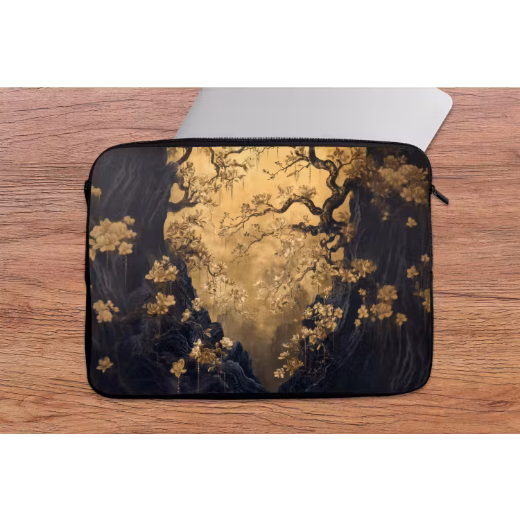 Bloemen - Takken - Goud - Sierlijk laptophoes neopreen klein -tafel