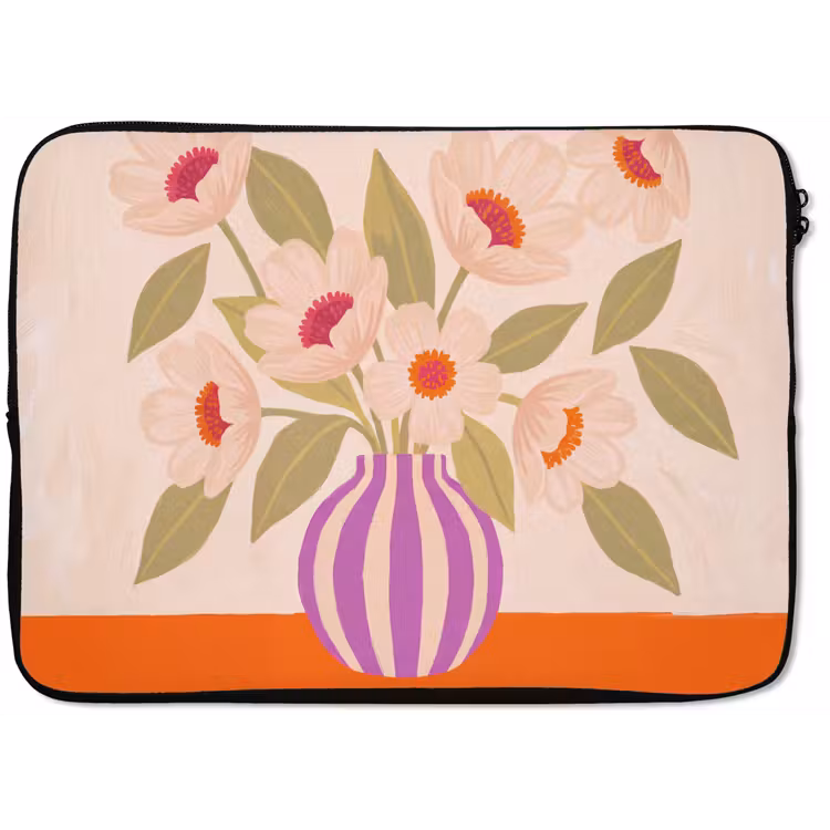 Bloemen - Vaas - Abstract - Paars - Oranje laptophoes neopreen klein -zkaufland3dotto