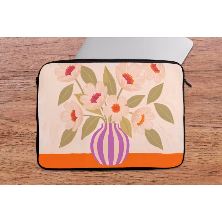 Bloemen - Vaas - Abstract - Paars - Oranje laptophoes neopreen klein -tafel