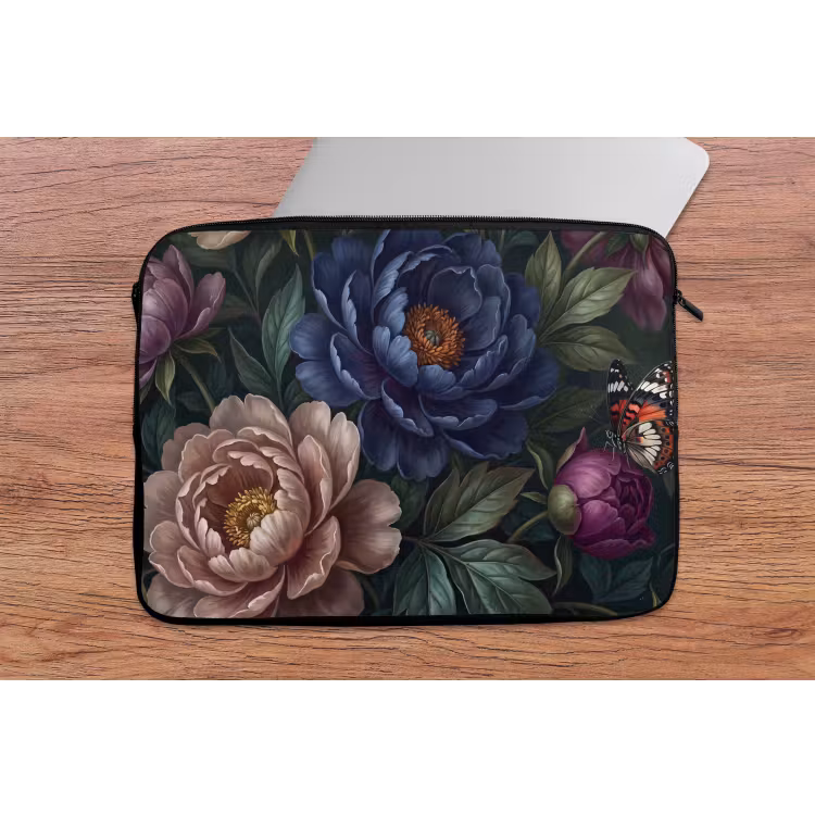 Bloemen - Vlinder - Natuur - Modern - Paars laptophoes neopreen klein -tafel