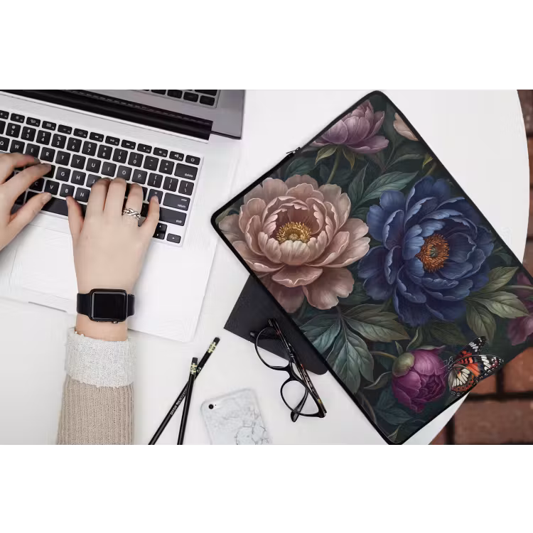 Bloemen - Vlinder - Natuur - Modern - Paars laptophoes neopreen klein -bureau