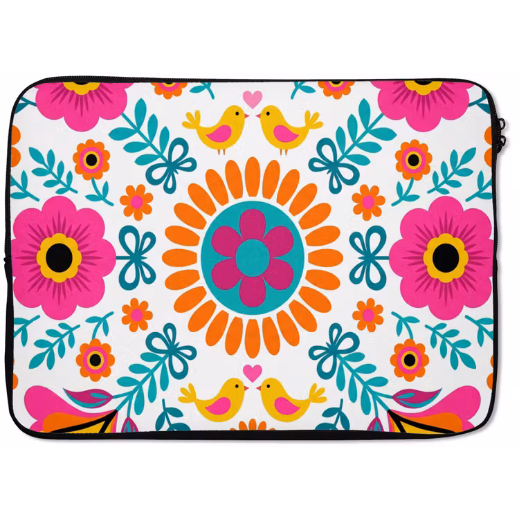 Bloemen - Vogel - Patroon - Kleurrijk - Modern laptophoes neopreen klein -zkaufland3dotto