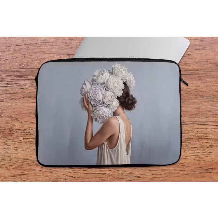 Bloemen - Vrouw - Wit laptophoes neopreen klein -tafel