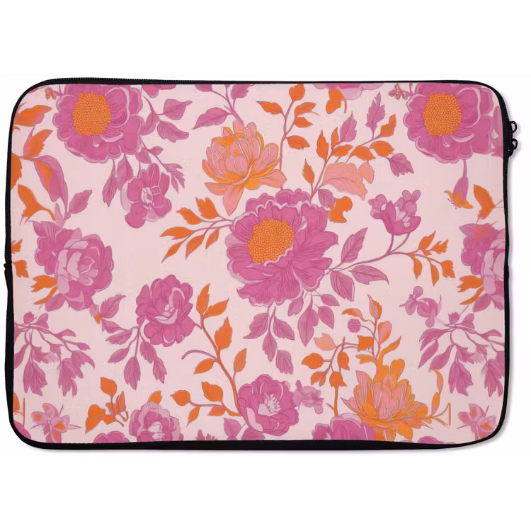 Bloemenpatroon - Roze - Oranje - Bloemen laptophoes neopreen klein -zkaufland3dotto