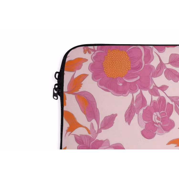 Bloemenpatroon - Roze - Oranje - Bloemen laptophoes neopreen klein -detail