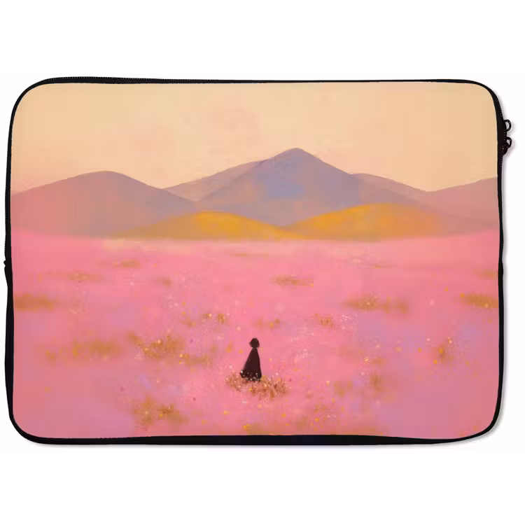 Bloemenweide - Heuvels - Silhouet - Roze laptophoes neopreen klein -zkaufland3dotto