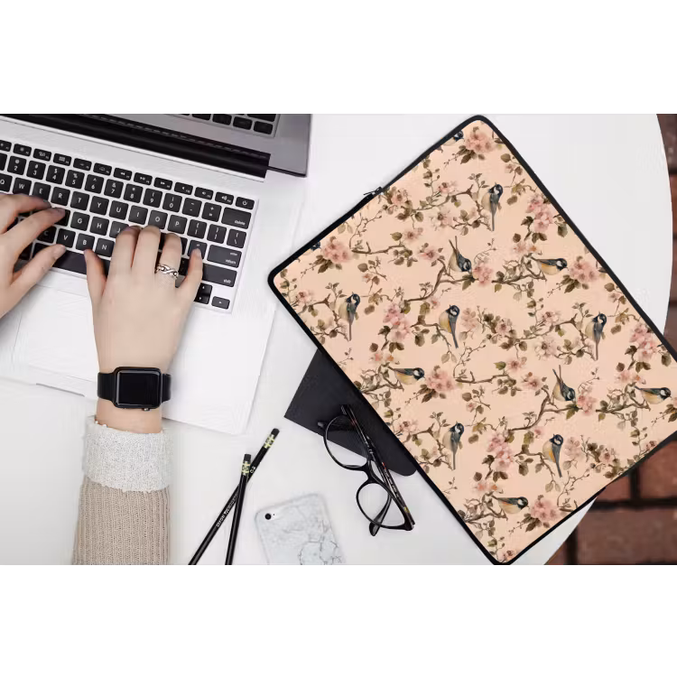 Bloesem - Koolmees - Roze laptophoes neopreen klein 279 -bureau