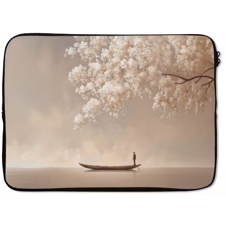 Bloesems - Wit - Boot - Minimalistisch laptophoes neopreen klein -zkaufland3dotto