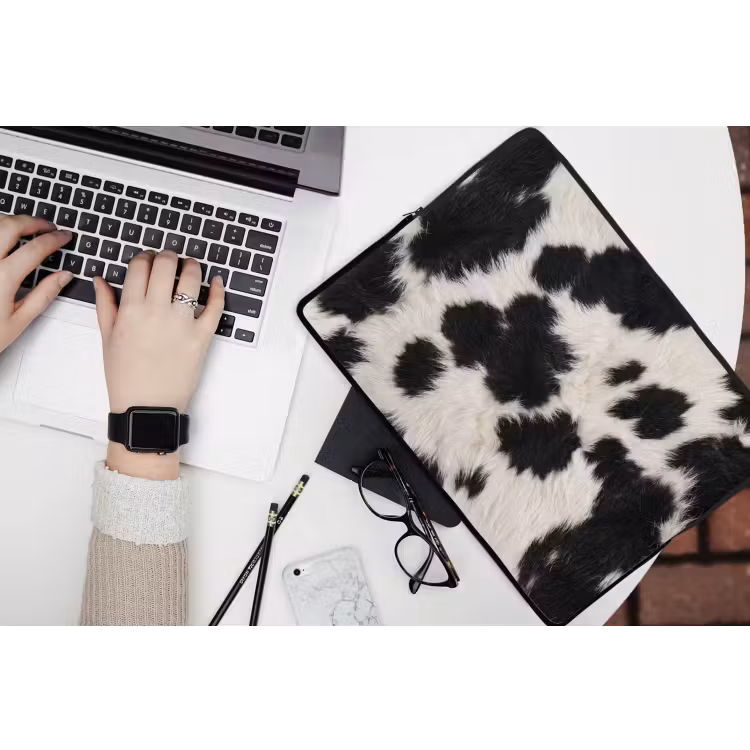 Bont - Textuur - Zwart - Wit laptophoes neopreen klein -bureau