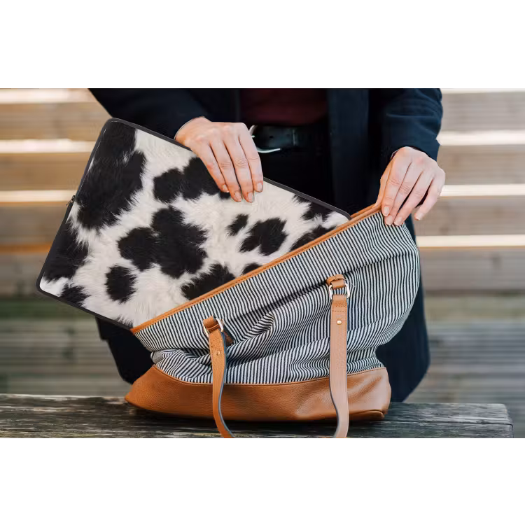 Bont - Textuur - Zwart - Wit laptophoes neopreen klein -tas
