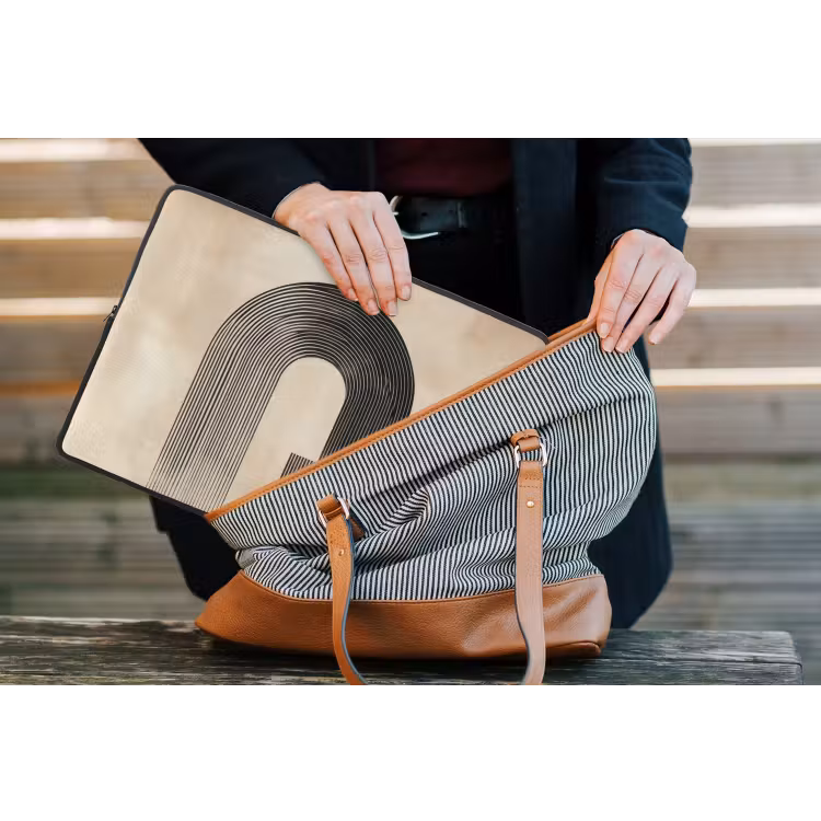 Boog - Strepen - Minimalistisch - Zwart laptophoes neopreen klein -tas