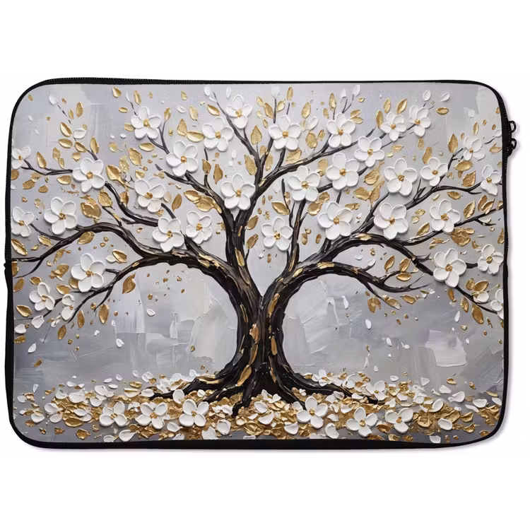 Boom - Bloemen - Natuur - Abstract - Wit laptophoes neopreen klein -zkaufland3dotto