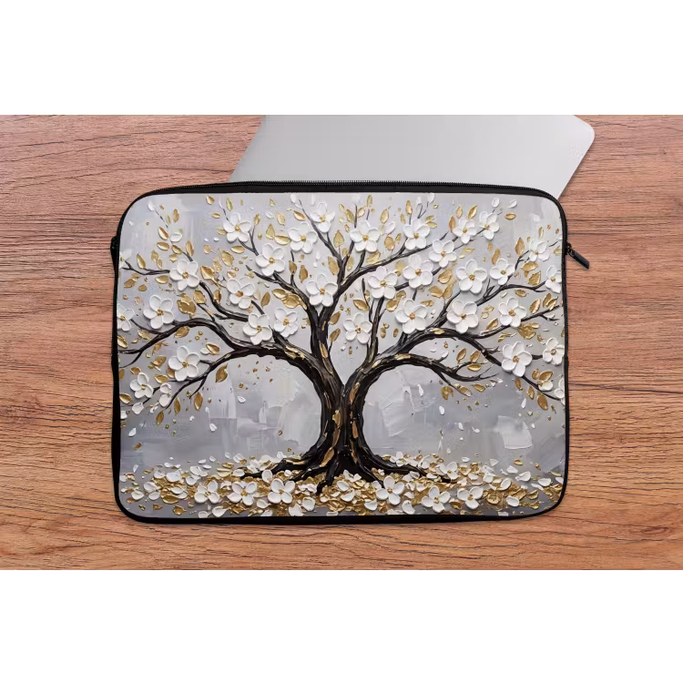 Boom - Bloemen - Natuur - Abstract - Wit laptophoes neopreen klein -tafel