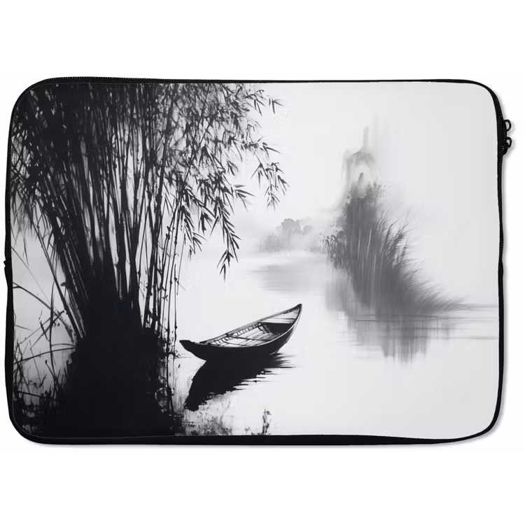 Boot - Rivier - Bamboe - Wit laptophoes neopreen klein -zkaufland3dotto