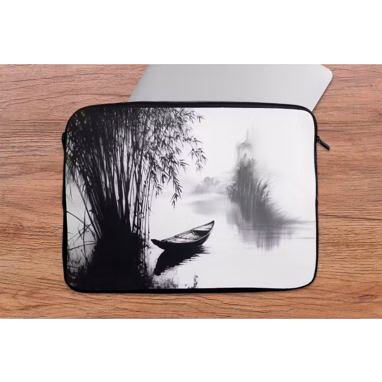 Boot - Rivier - Bamboe - Wit laptophoes neopreen klein -tafel
