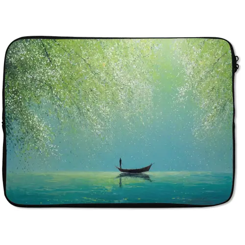 Bootje - Water - Bladeren - Bloesems laptophoes neopreen klein -zkaufland3dotto