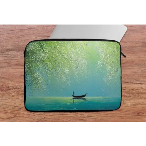 Bootje - Water - Bladeren - Bloesems laptophoes neopreen klein -tafel
