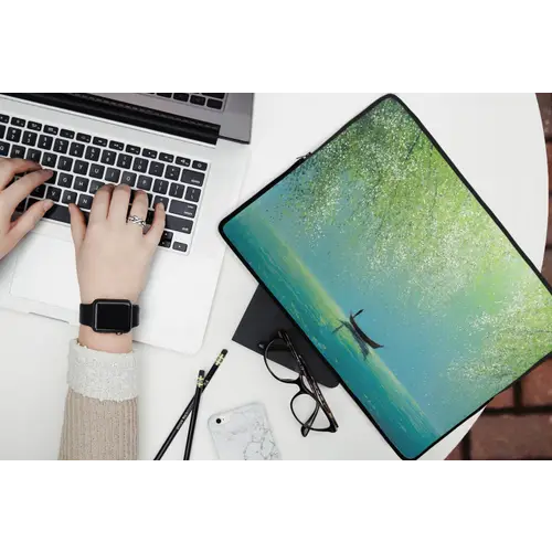 Bootje - Water - Bladeren - Bloesems laptophoes neopreen klein -bureau