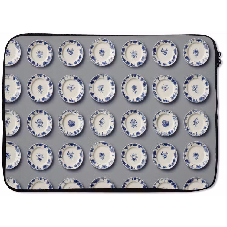 Borden - Bloemen - Blauw - Wit laptophoes neopreen klein 279 -zkaufland3dotto