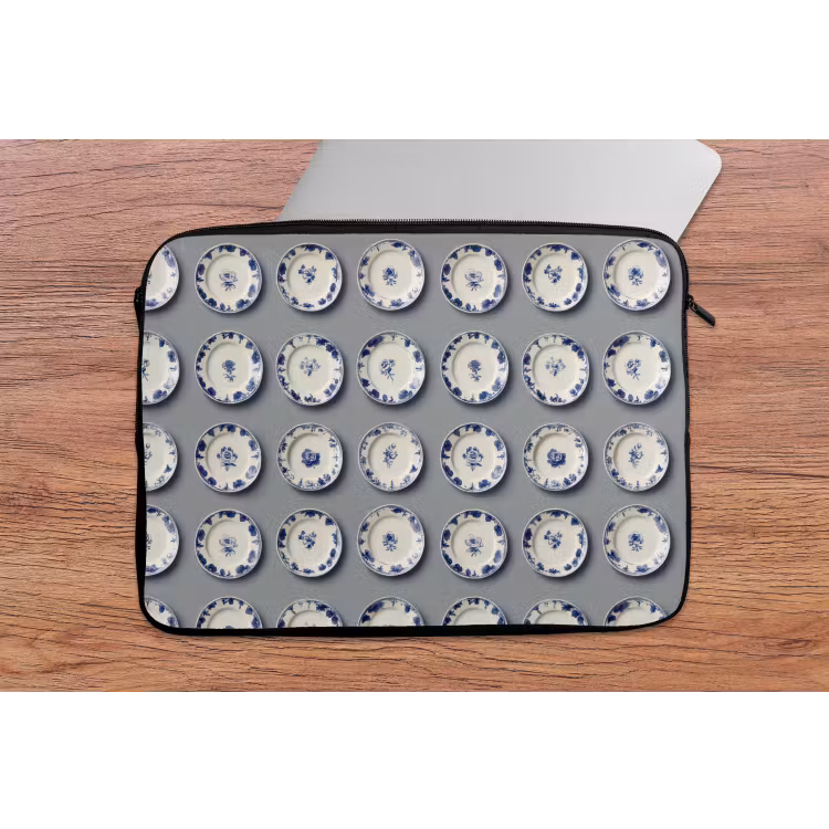 Borden - Bloemen - Blauw - Wit laptophoes neopreen klein 279 -tafel