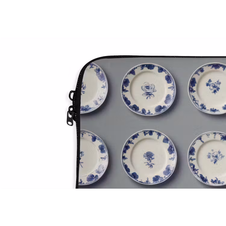 Borden - Bloemen - Blauw - Wit laptophoes neopreen klein 279 -detail