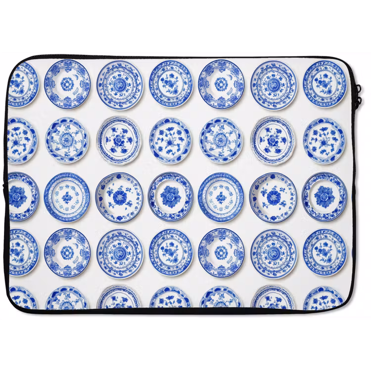 Borden - Bloemen - Patroon - Blauw laptophoes neopreen klein 279 -zkaufland3dotto