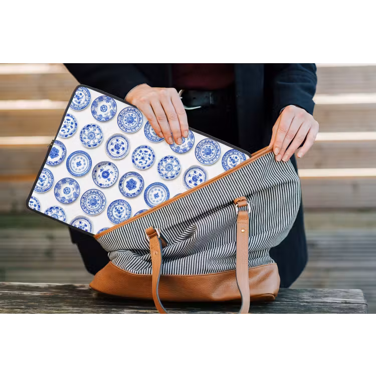 Borden - Bloemen - Patroon - Blauw laptophoes neopreen klein 279 -tas
