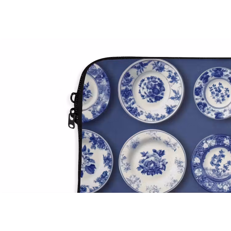 Borden - Floraal - Blauw laptophoes neopreen klein 279 -detail