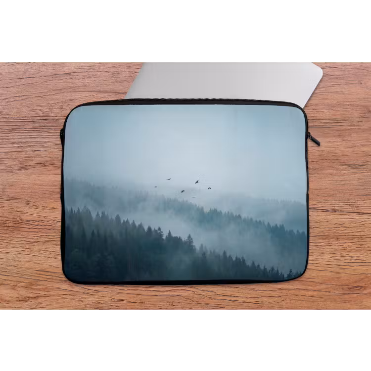 Bos - Mist - Vogels - Natuur - Groen laptophoes neopreen klein -tafel