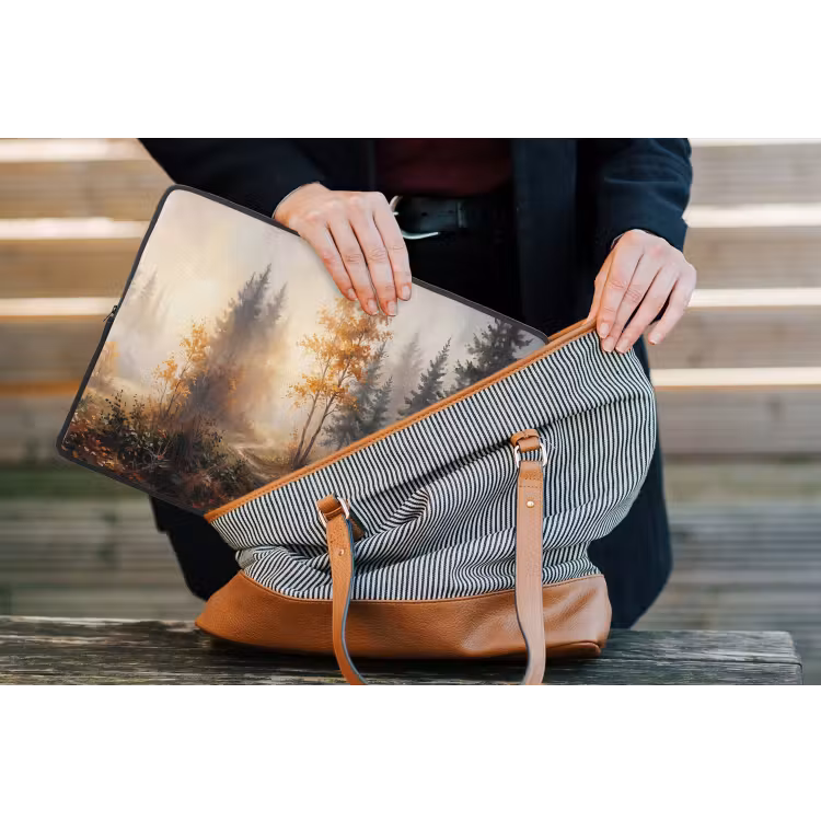 Bospad - Herfstbladeren - Natuur - Schilderachtig - Oranje laptophoes neopreen klein -tas