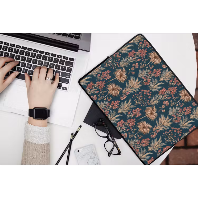 Botanisch - Patroon - Blauw laptophoes neopreen klein 279 -bureau