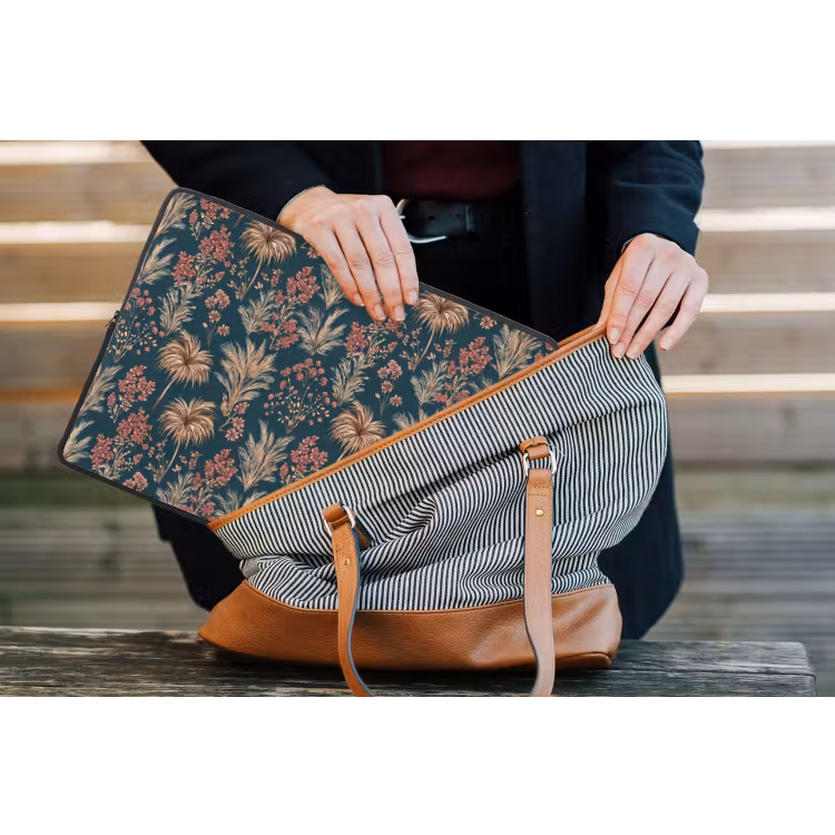 Botanisch - Patroon - Blauw laptophoes neopreen klein 279 -tas