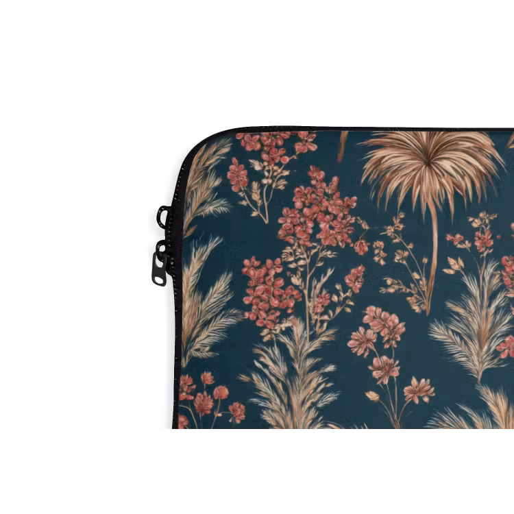 Botanisch - Patroon - Blauw laptophoes neopreen klein 279 -detail