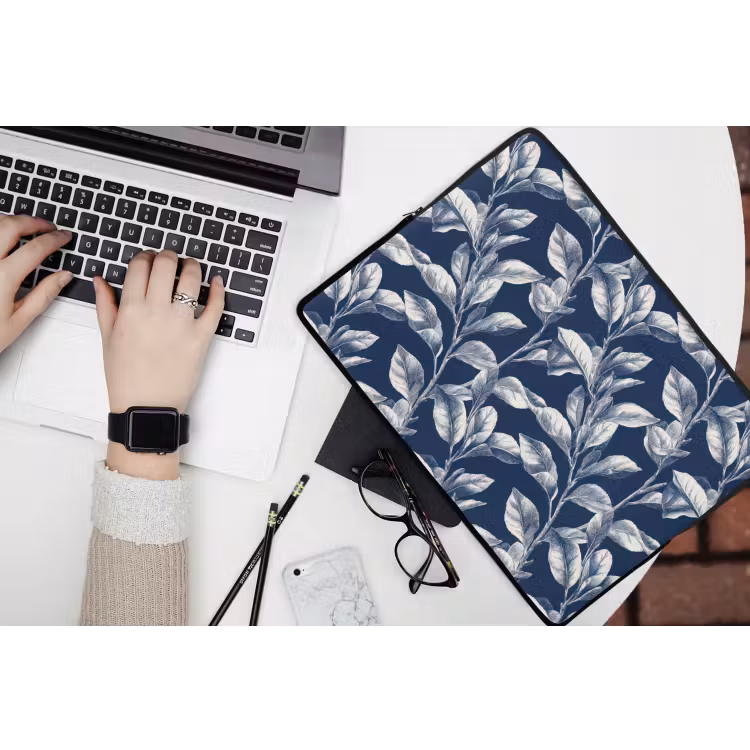 Botanisch - Patroon - Blauw laptophoes neopreen klein 279 -bureau