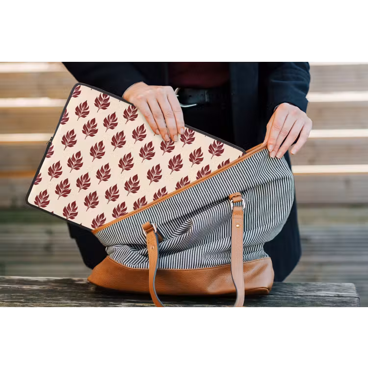 Botanisch - Patroon - Bordeaux laptophoes neopreen klein 279 -tas