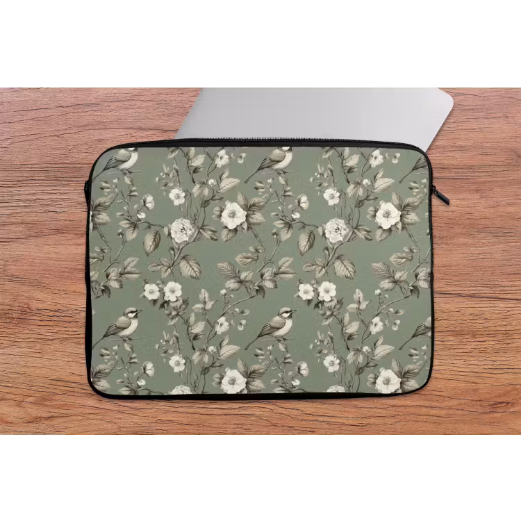 Botanisch - Vogels - Groen laptophoes neopreen klein 279 -tafel