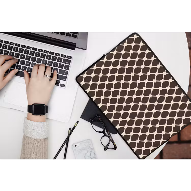 Bruin - Ruitpatroon - Geometrisch laptophoes neopreen klein 279 -bureau
