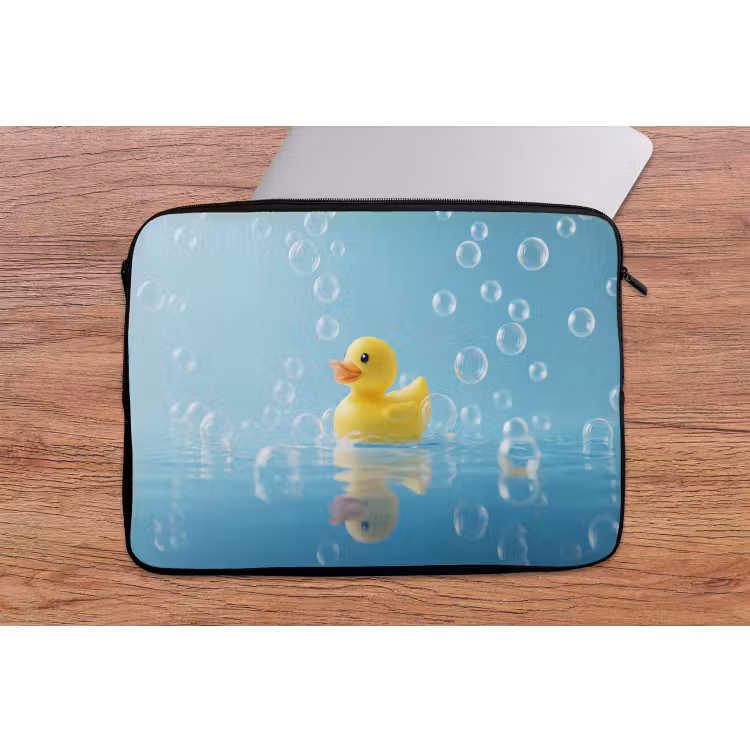 Bubbels - Badeend - Geel laptophoes neopreen klein -tafel