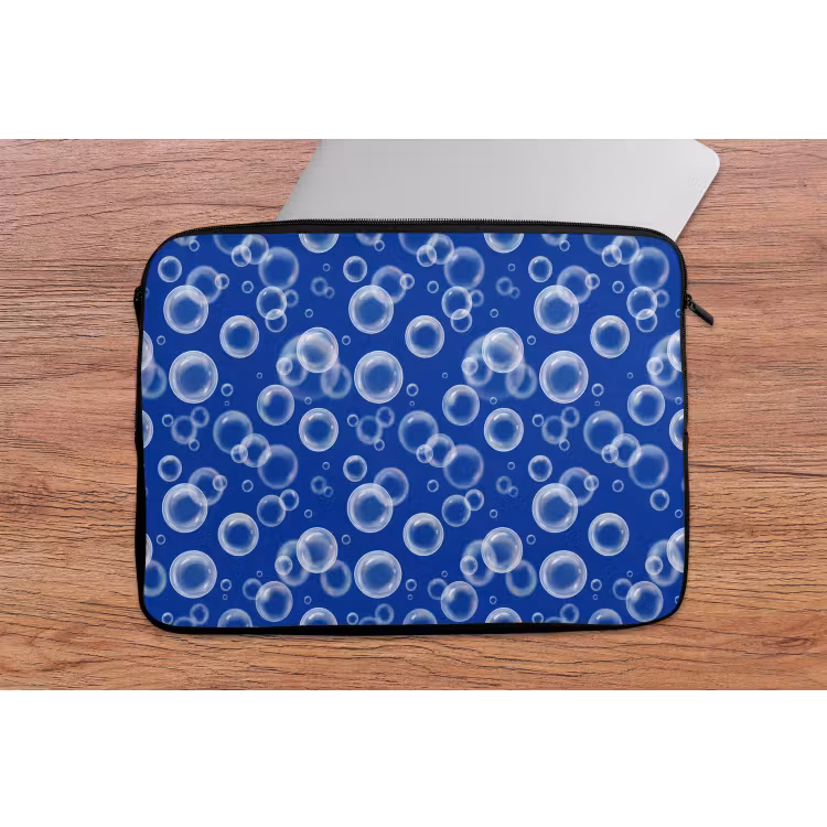 Bubbels - Patroon - Blauw laptophoes neopreen klein -tafel