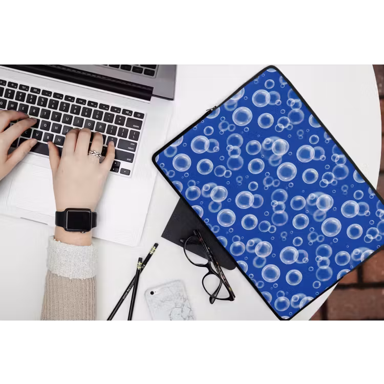 Bubbels - Patroon - Blauw laptophoes neopreen klein -bureau