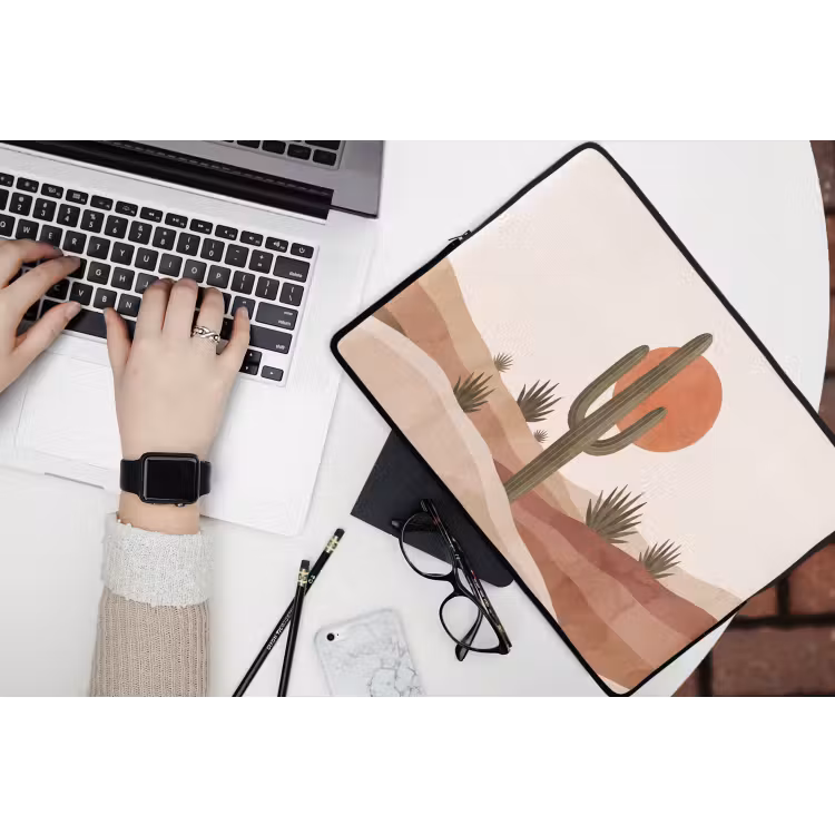 Cactus - Duinen - Modern - Landschap - Groen laptophoes neopreen klein -bureau
