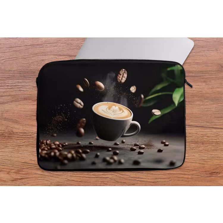 Cappuccino - Kop - Bonen - Bruin laptophoes neopreen klein -tafel