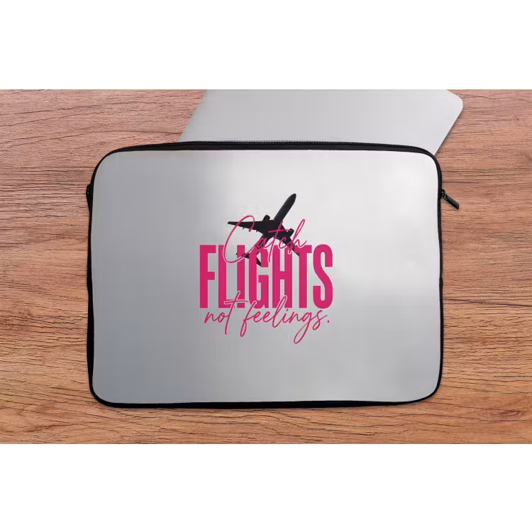 Catch flights not feelings - Vliegtuig - Roze laptophoes neopreen klein -tafel