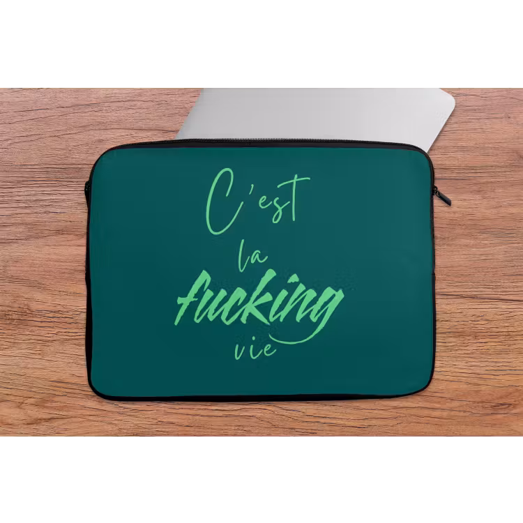 c'est la fucking vie - Groen - Handgeschreven laptophoes neopreen klein -tafel