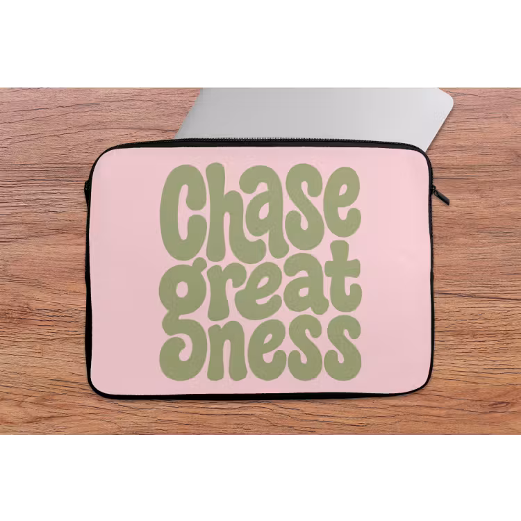 Chase greatness - Groen - Roze - Retro laptophoes neopreen klein -tafel