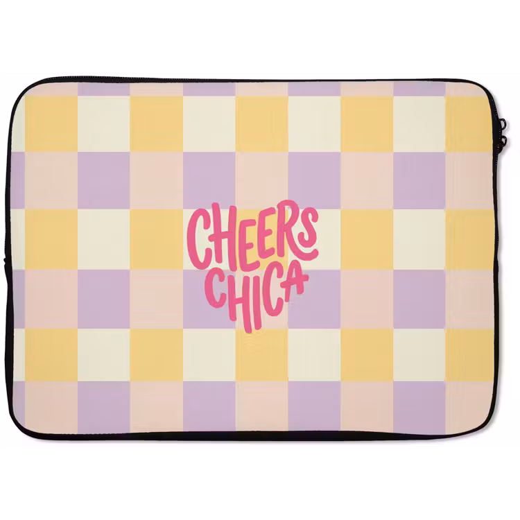 Cheers Chica - Ruitjes - Lila - Geel laptophoes neopreen klein -zkaufland3dotto