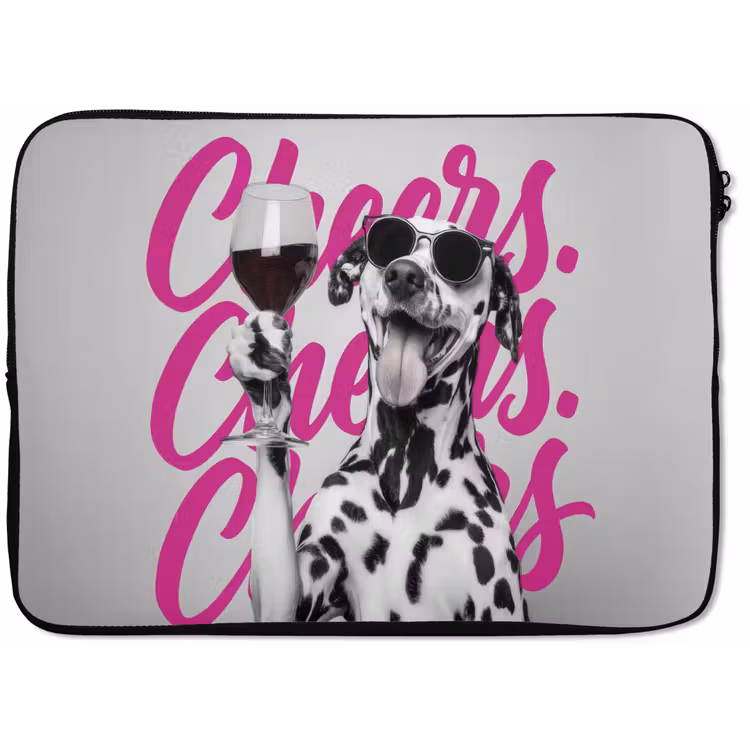 Cheers - Hond - Roze - Wijn laptophoes neopreen klein -zkaufland3dotto