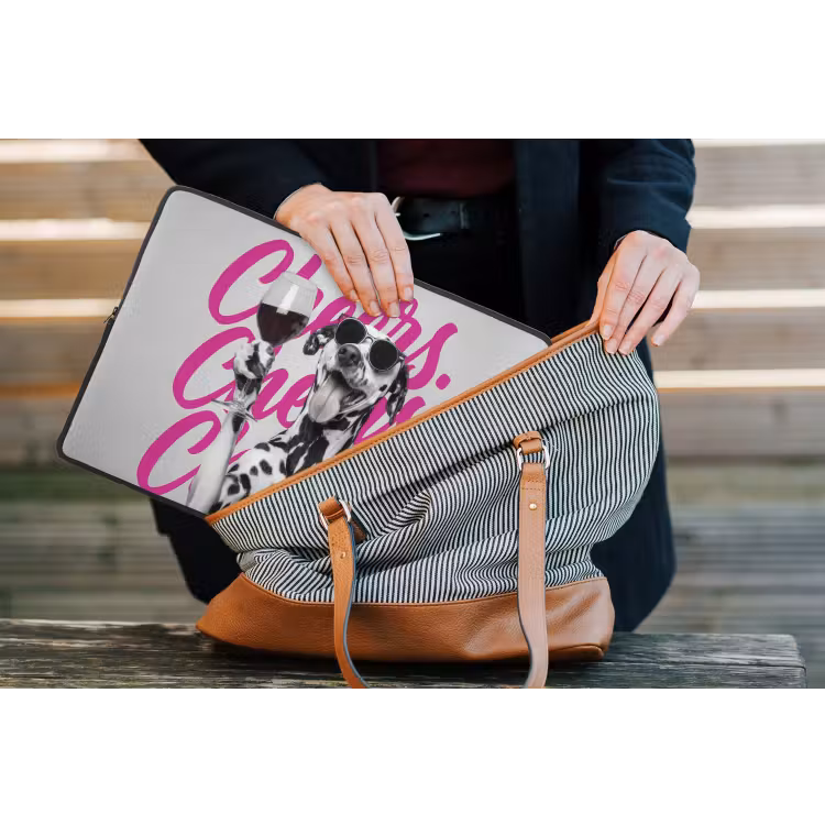 Cheers - Hond - Roze - Wijn laptophoes neopreen klein -tas
