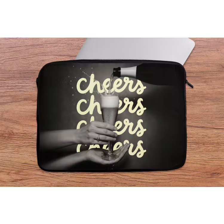 Cheers - Wijn - Zwart - Wit laptophoes neopreen klein -tafel
