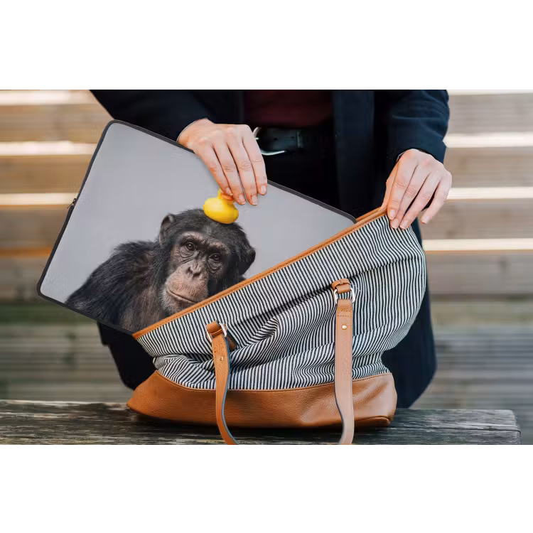 Chimpansee - Badeend - Grijs laptophoes neopreen klein -tas
